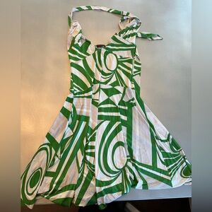 00s green print halter dress. with medal center detail. size M